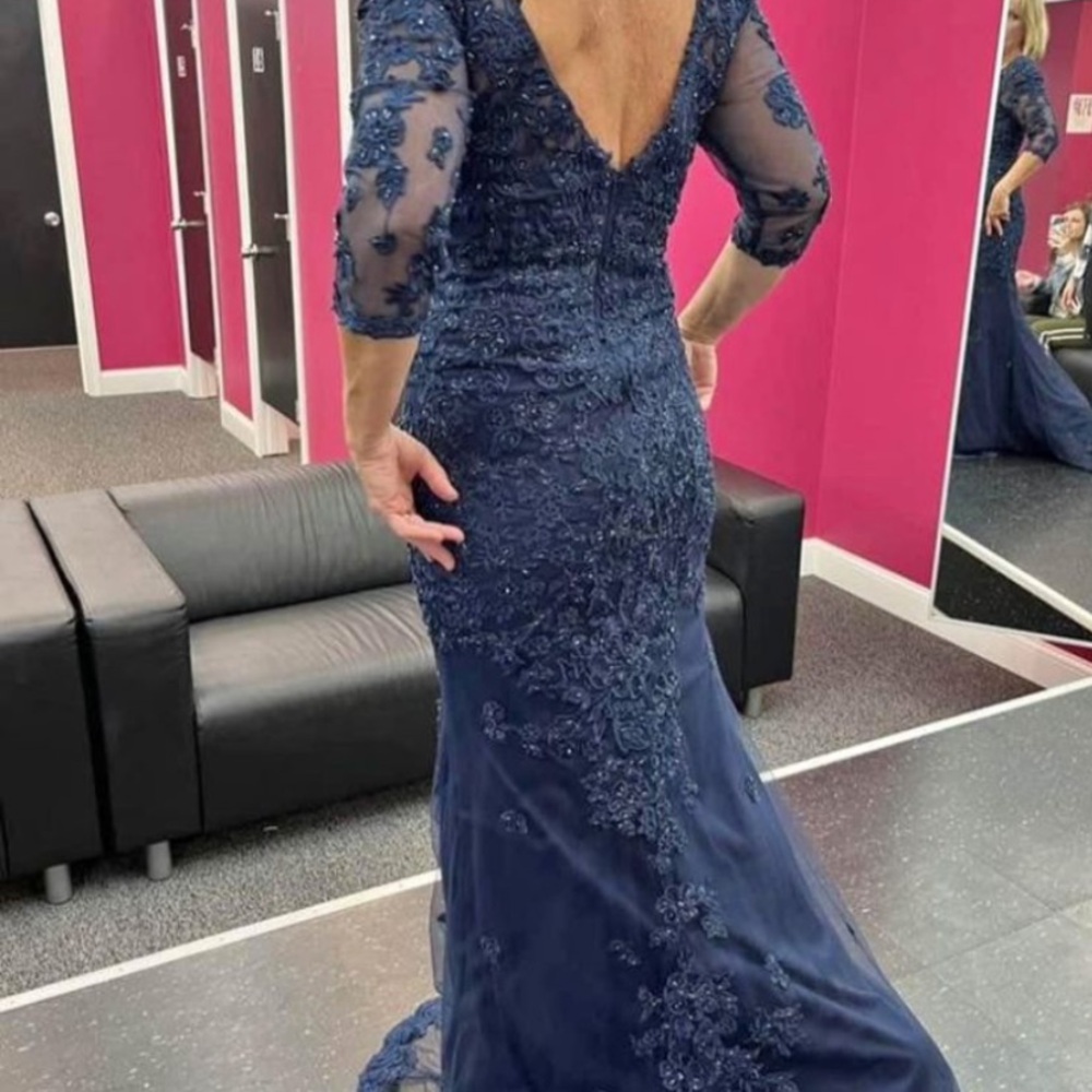 Montage By Mon Cheri blue evening gown, blue clutch purse included